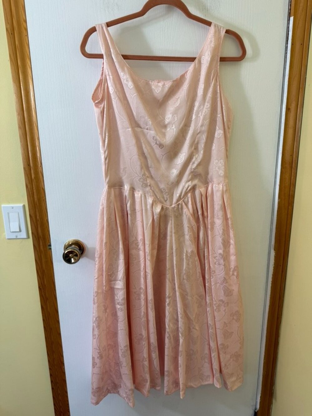 Vintage Handmade Blush Pink Floral Jacquard Coquette Midi Dress Size M - Picture 4 of 15